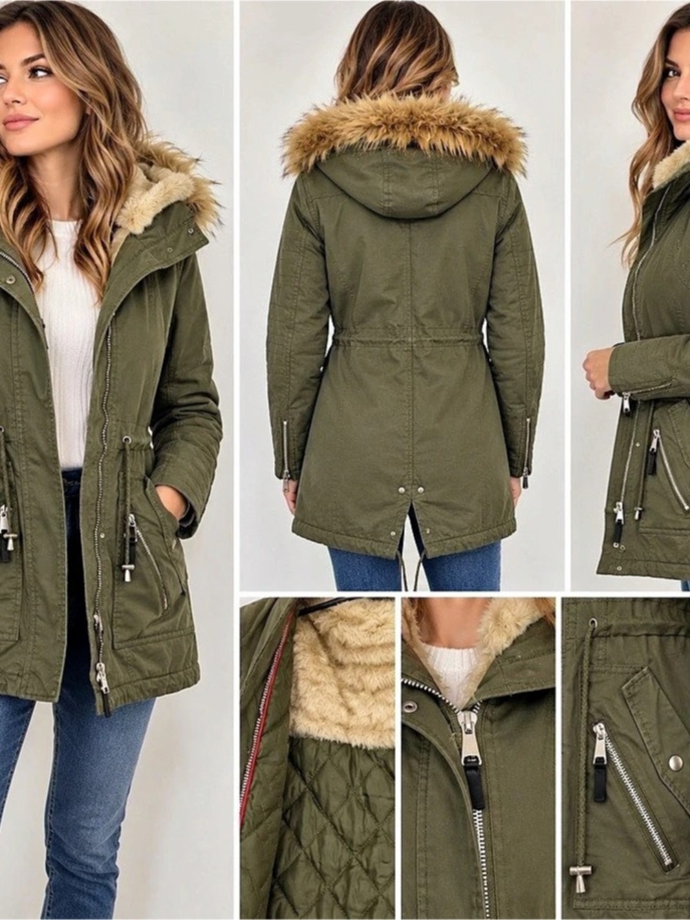 KOXIS Hooded Utility Jacket in Green Size Medium